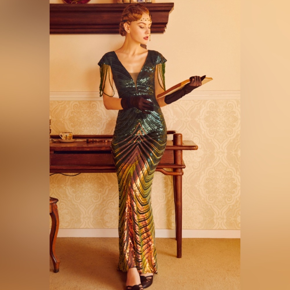 Green sequined flapper dress